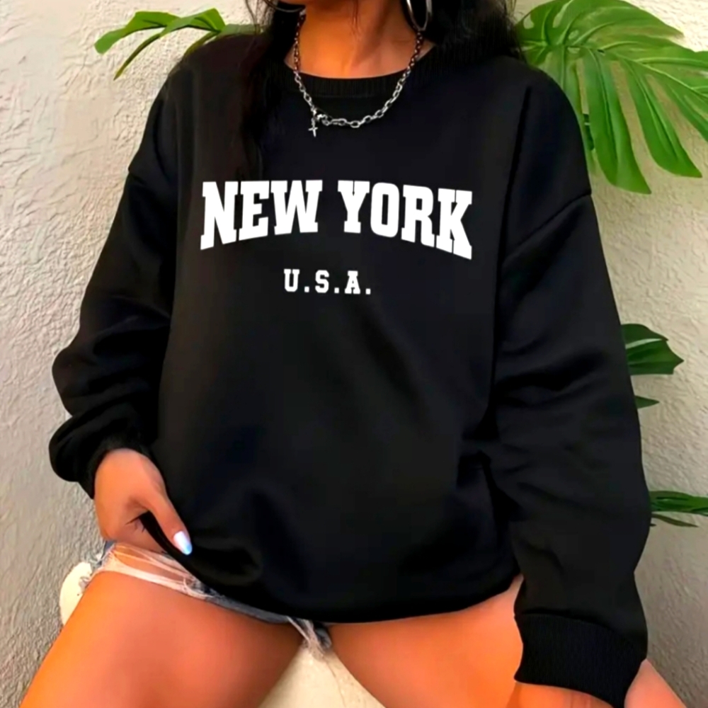 Black hoodie with white lettering on front. It will  keep you warm this winter.